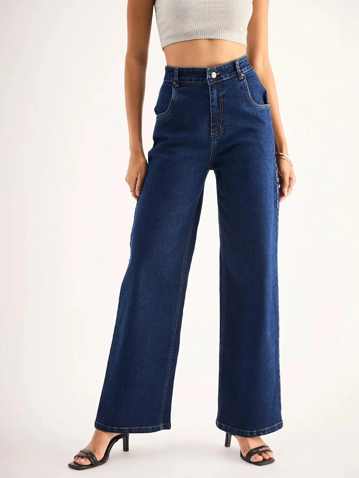Blue High Waist Back Pocket Jeans for Women | Cotton Denim