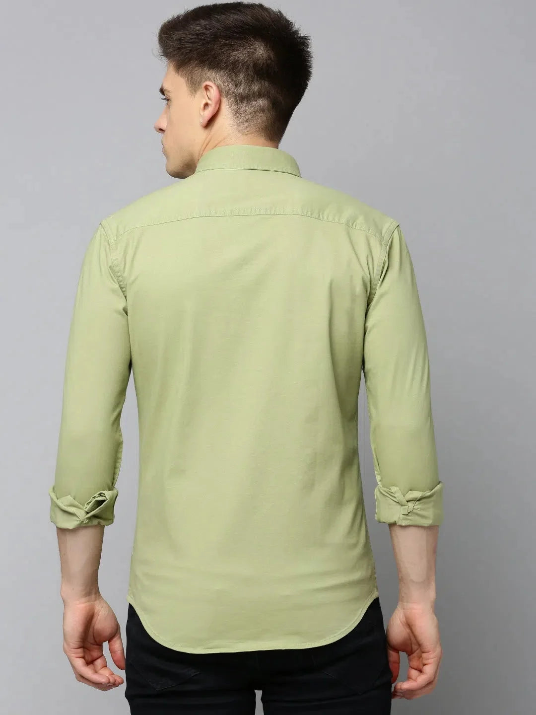 Olive Green Mens Shirt - Solid Cotton Casual Shirt by DesiQlo