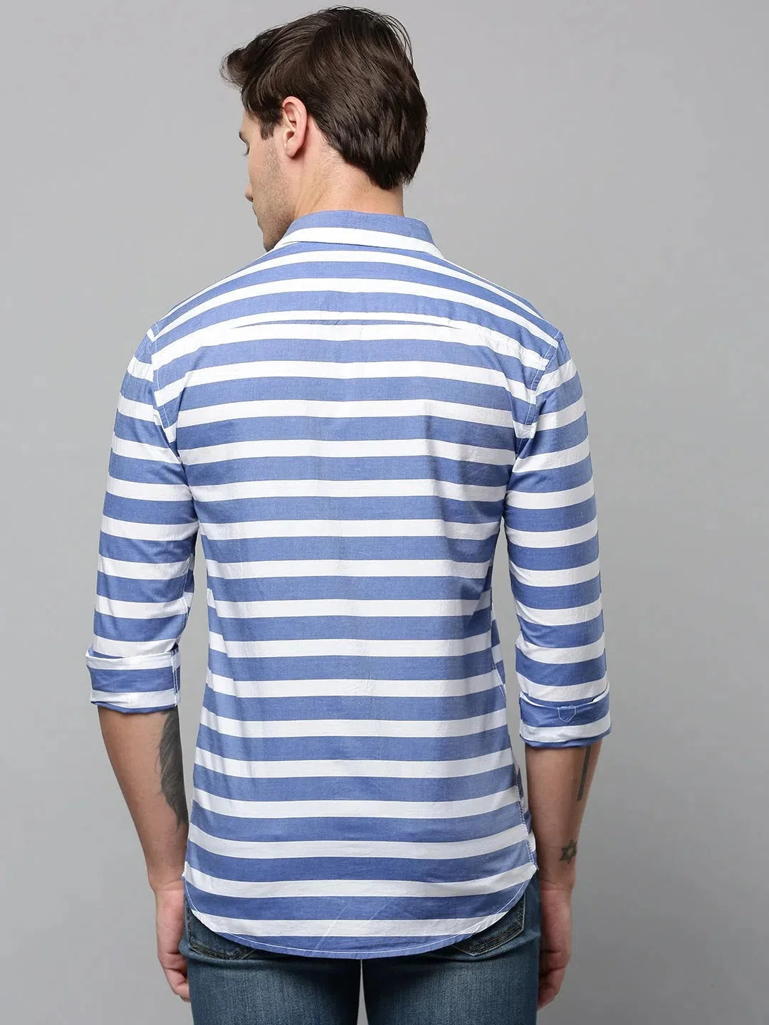 Blue Striped Cotton Shirt - DesiQlo Mens Casual Shirt
