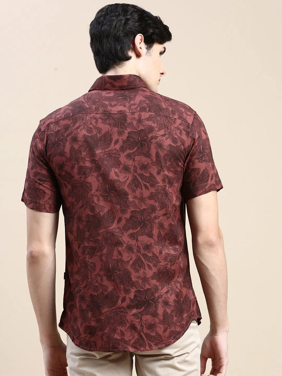 Rust Floral Mens Shirt - Cotton Printed Shirt | DesiQlo