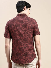 Men Rust Floral Casual Shirt-GEORGE-1627-Rust