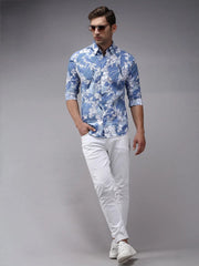 Men Blue Printed Casual Shirt-PERRYPRINT-1848-Blue