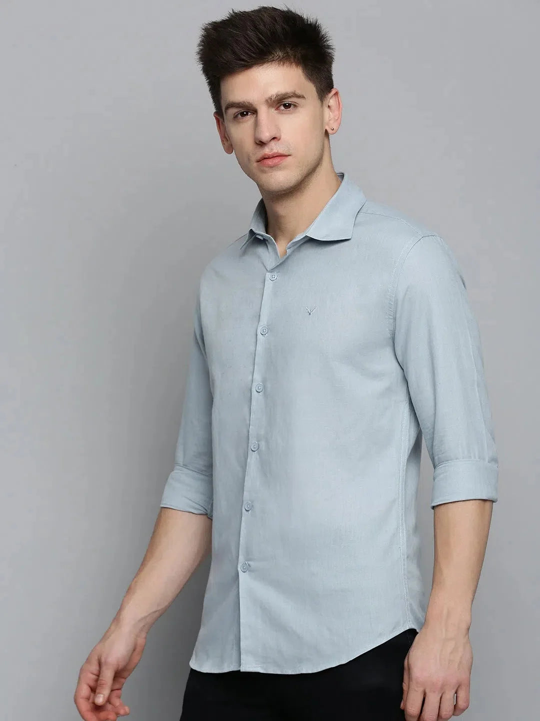 Mens Blue Solid Cotton Shirt - Casual Style | DesiQlo