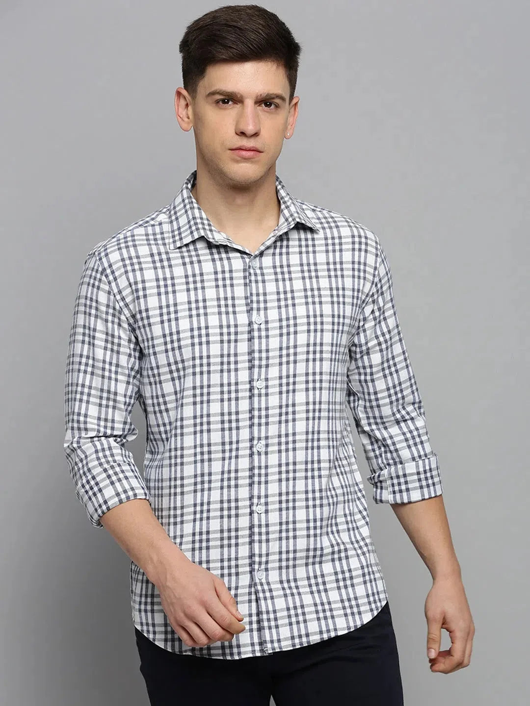 White Checked Mens Shirt - Casual Cotton Shirt | DesiQlo