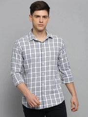 Men White Checked Casual Shirt-NEXORITECHECKS-8028-White