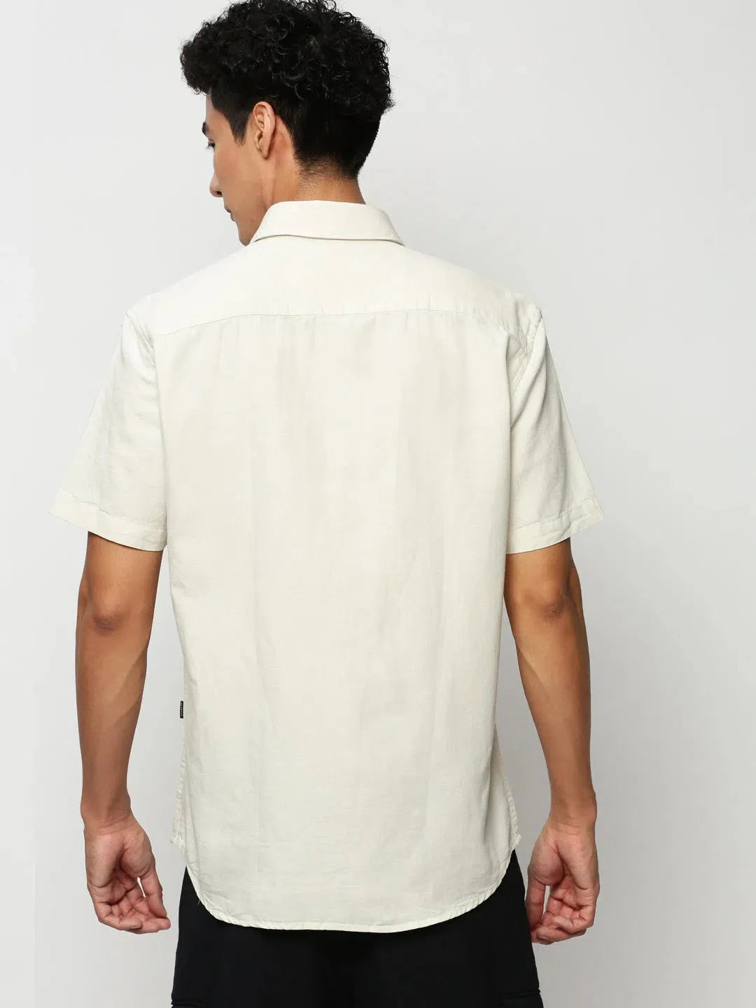Cream Solid Cotton Mens Shirt | Casual Style
