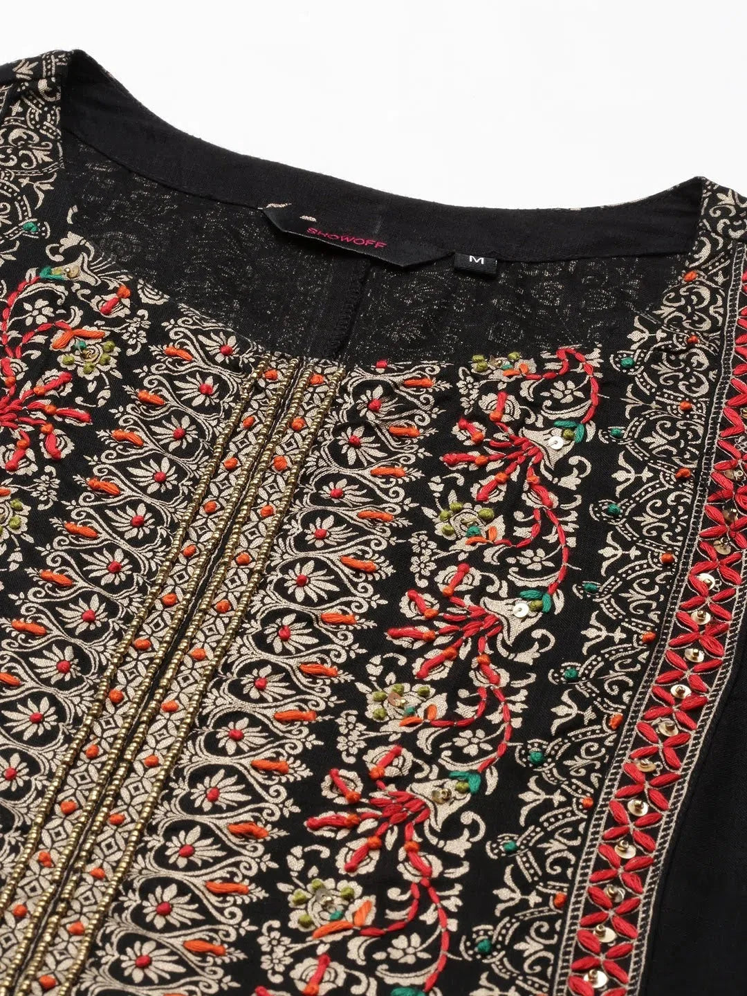 Black Printed Cotton Anarkali Kurti - Anarkali Kurtis for Women