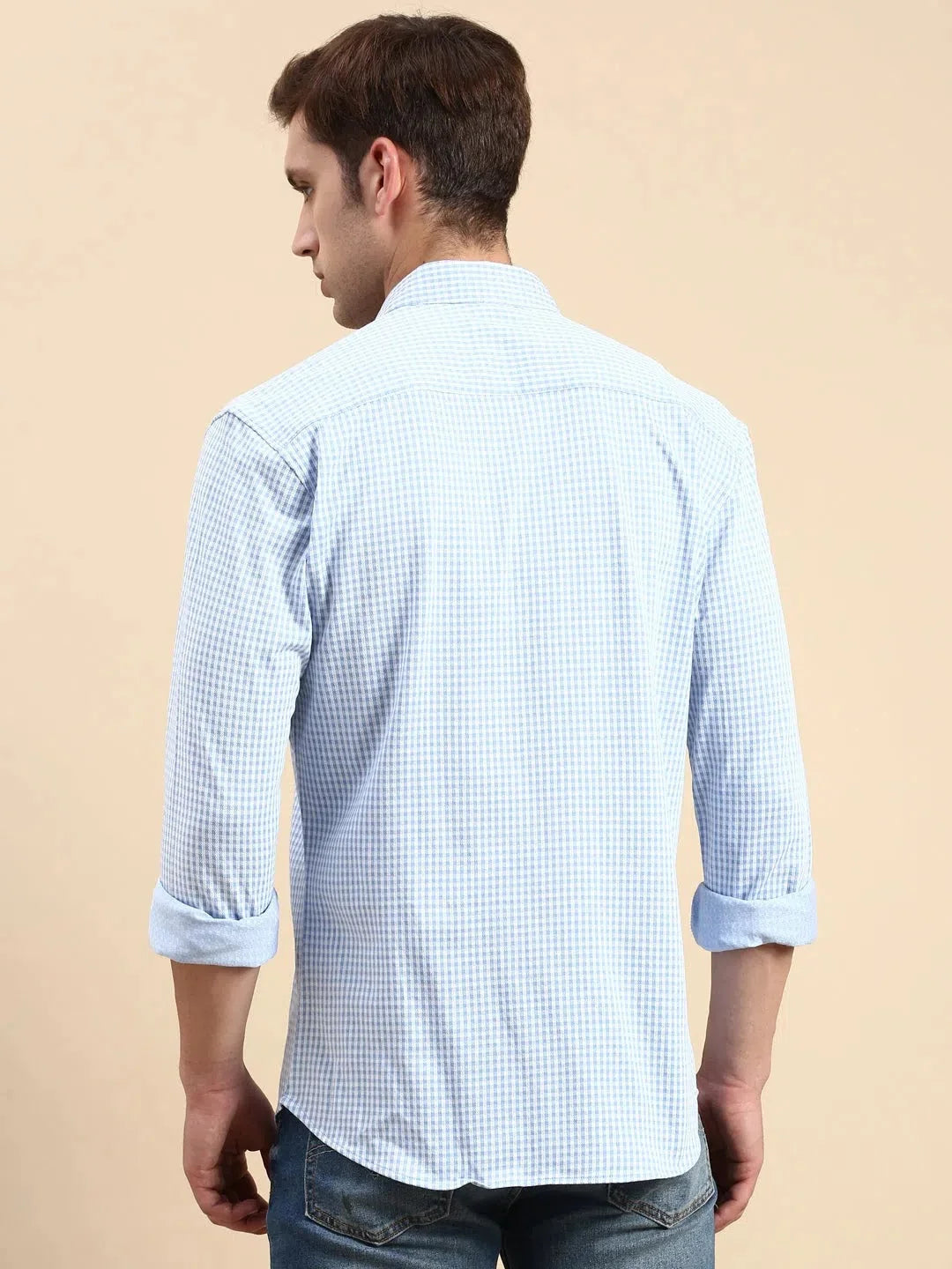 Men's Blue Checked Shirt | Casual Printed Cotton Shirt-DesiQlo