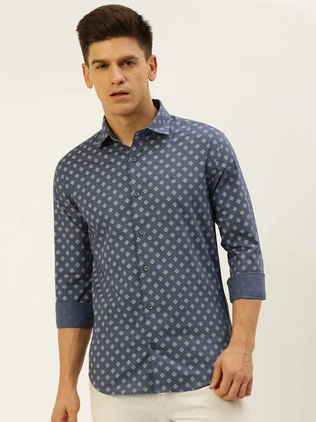 Blue Printed Mens Shirt | Stylish Cotton Casual Shirts Online