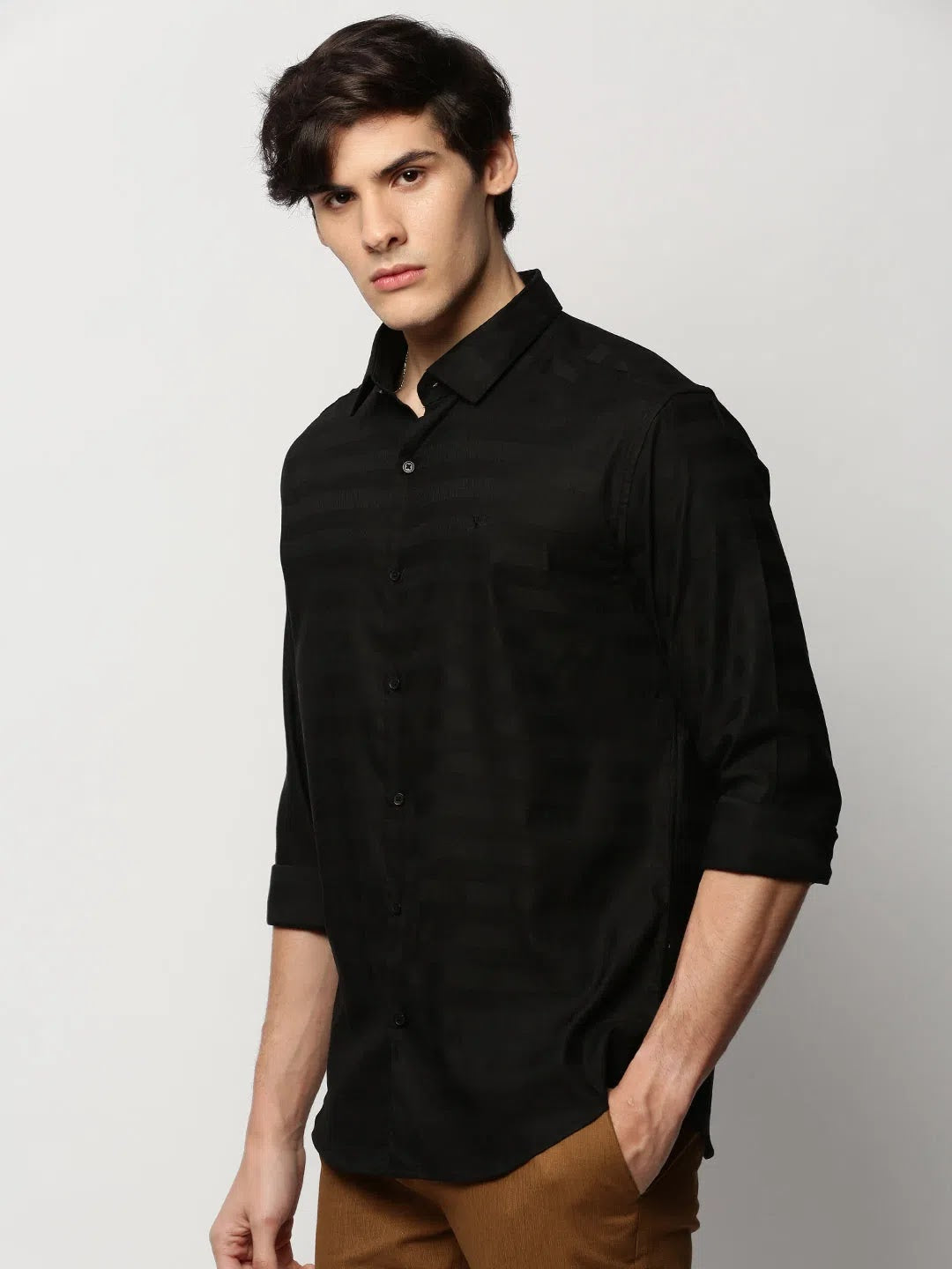 Wholesale Men Black Striped Casual Casual Shirts
