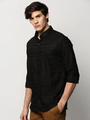 Men Black Striped Casual Casual Shirts-GLANZAPLAIN-5328-Black