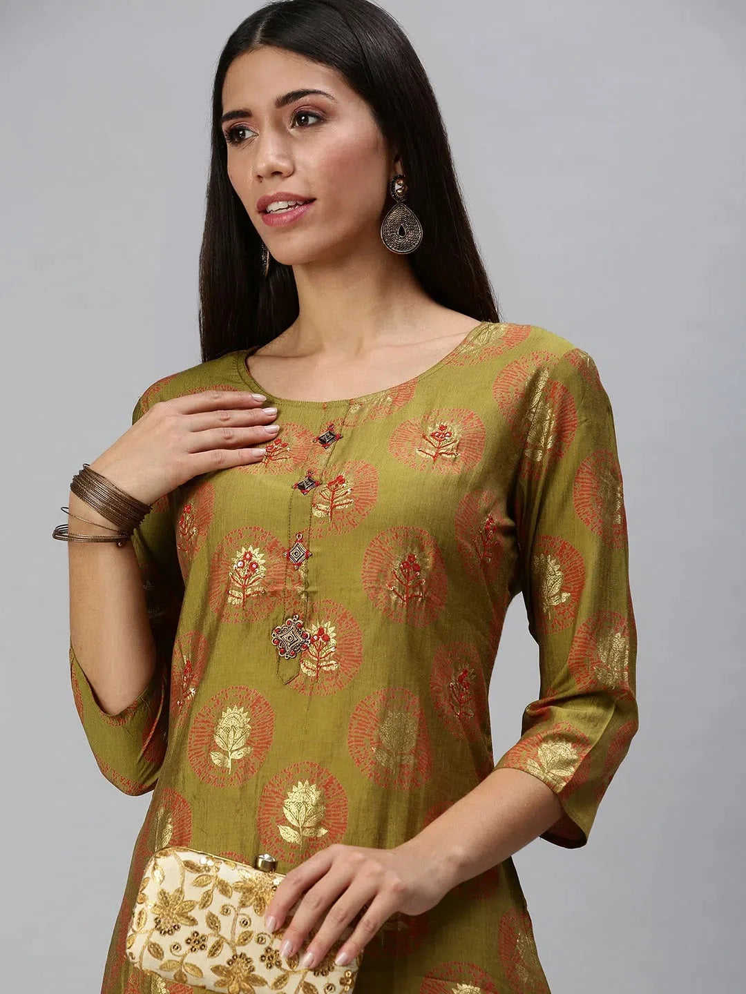 Green Floral Cotton Kurta Sets | Women's Indian Kurta Sets