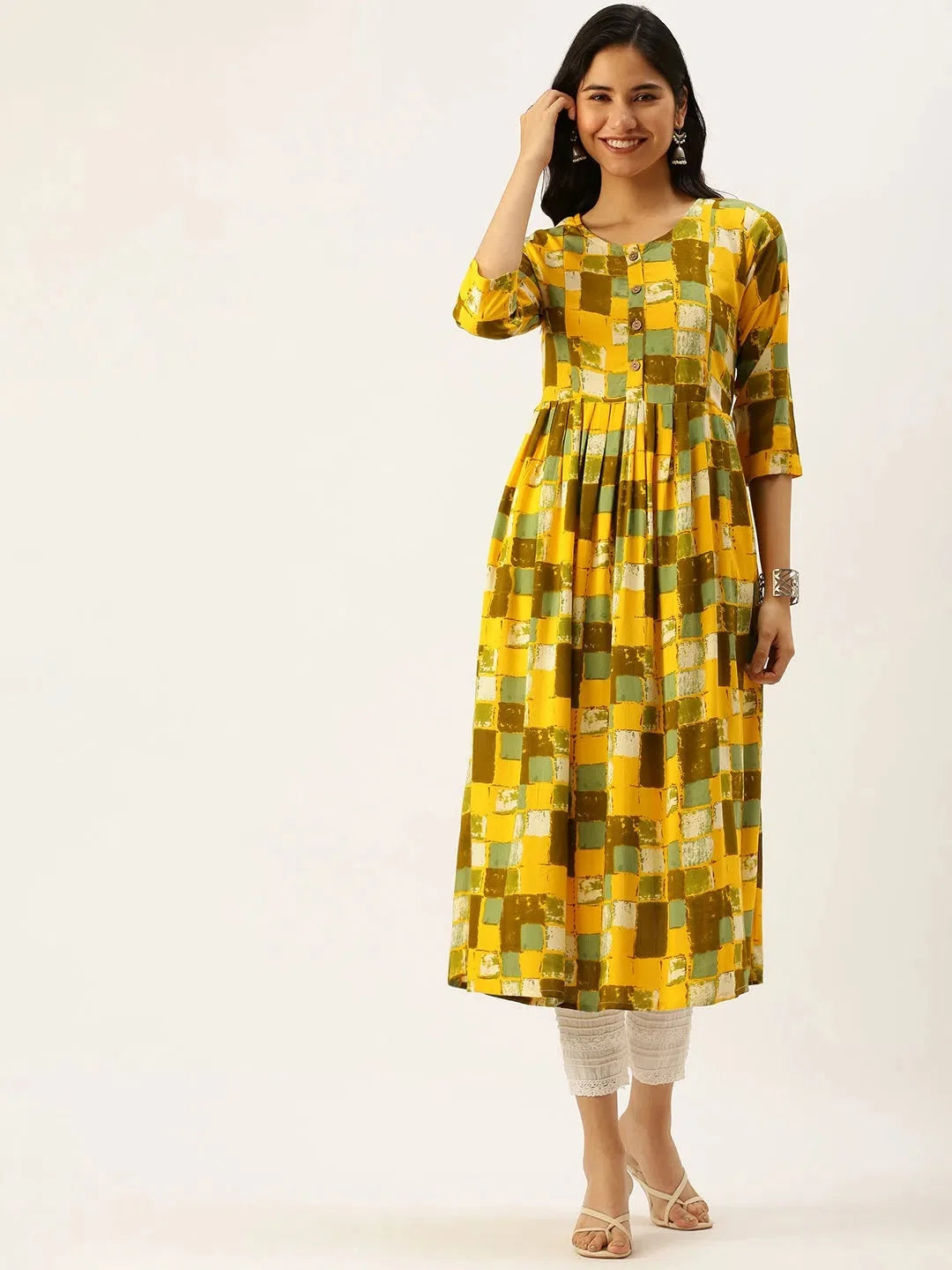 Yellow Printed Cotton Kurta: Women's Indian Kurta Collection
