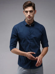 Men Blue Solid Casual Shirt-BOLDPLAINE-1620-Teal
