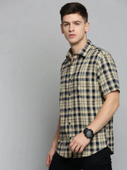 Men Beige Checked Casual Shirt-MAYACHECKS-4401-Beige