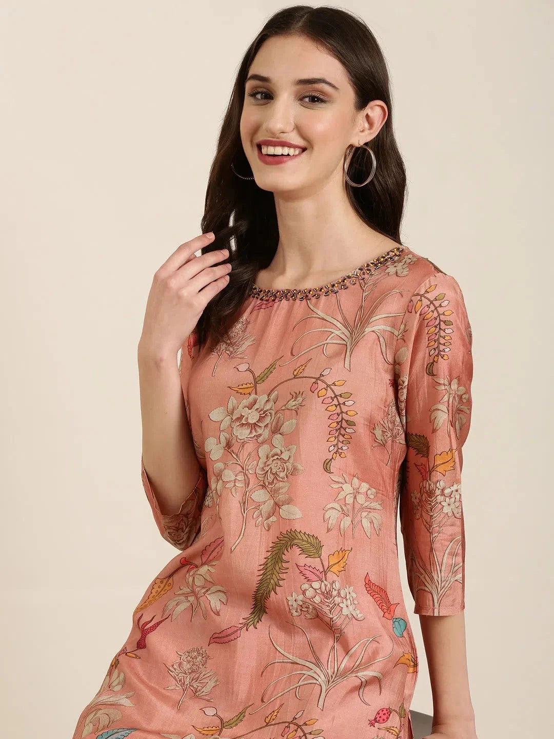 Mauve Floral Women's Kurta Set | Designer Kurta Sets Online