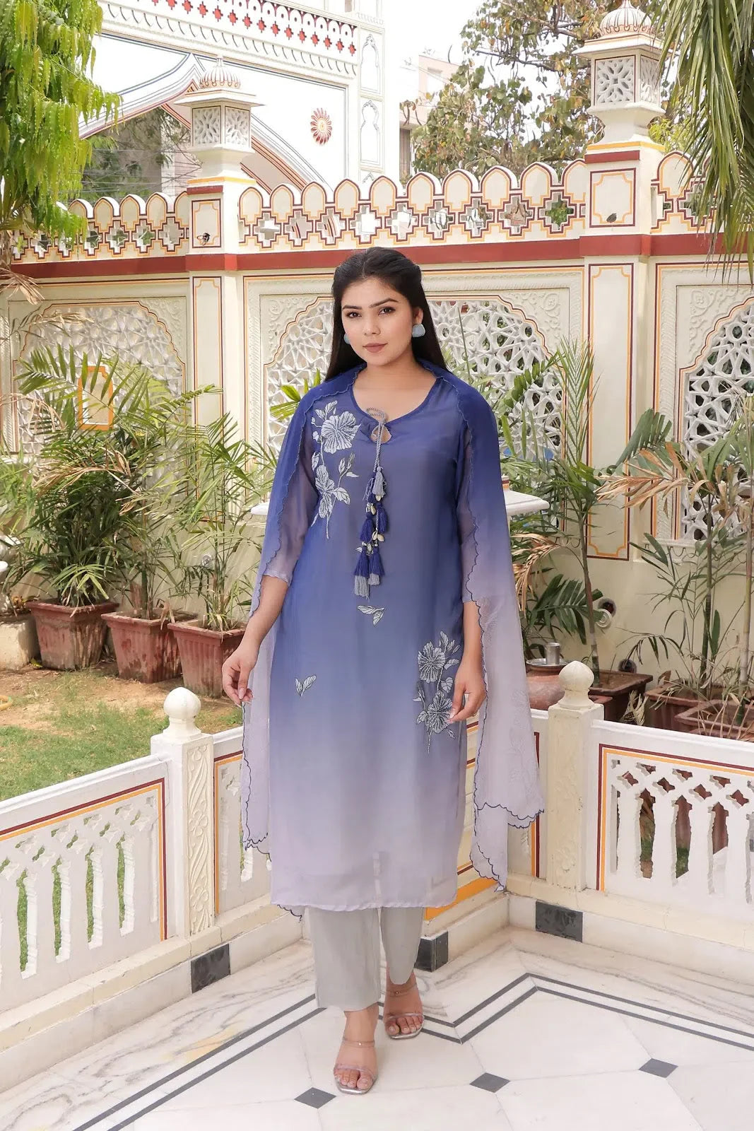 Blue Silk Embroidered Kurta Set with Dupatta | Women's Sets