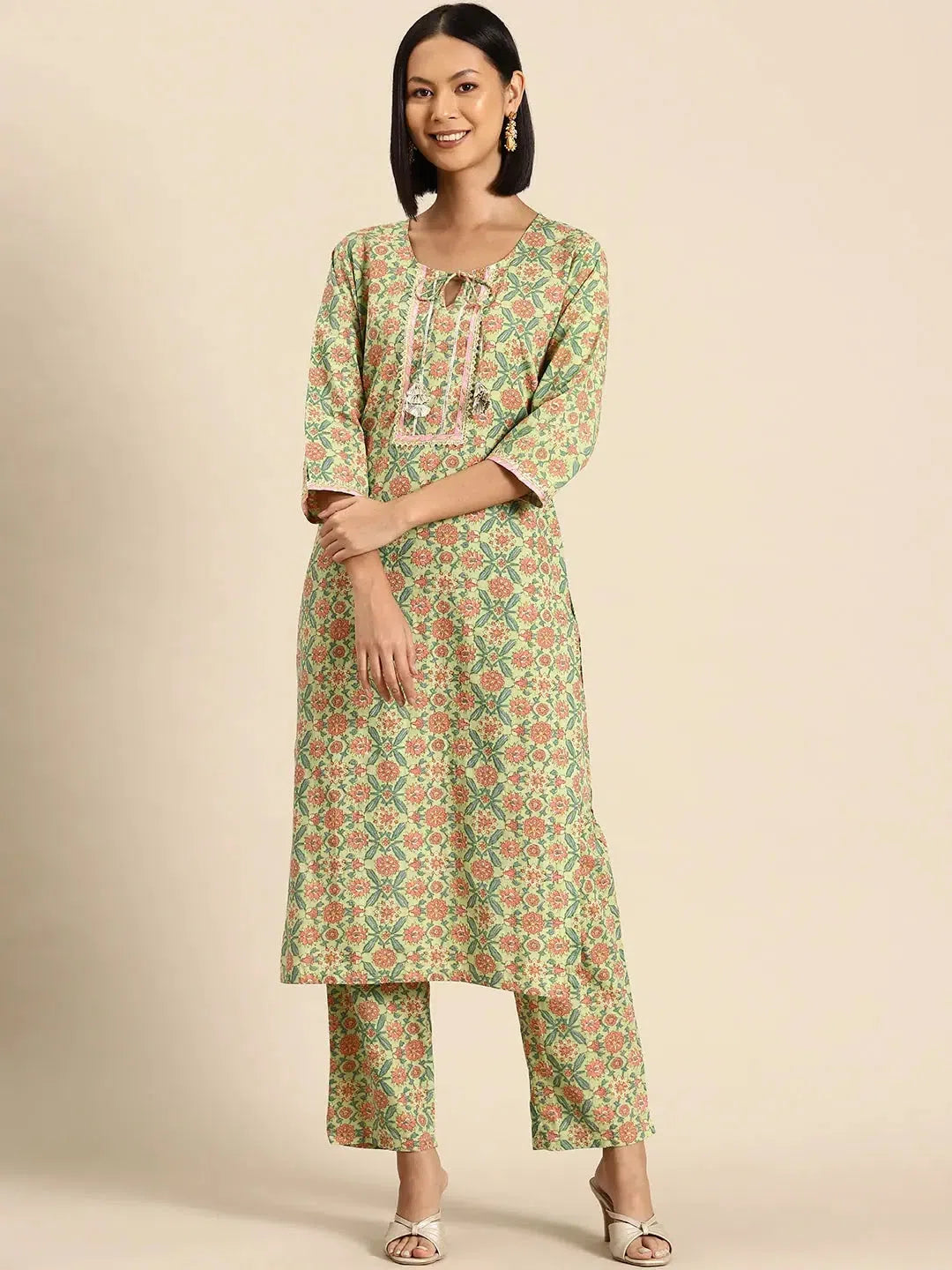 Green Print Kurta Pyajama with Gota Work | Versatile Tops