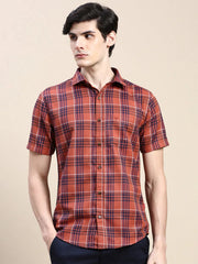 Men Rust Checked Casual Shirt-ALMACHECKS-85-Rust
