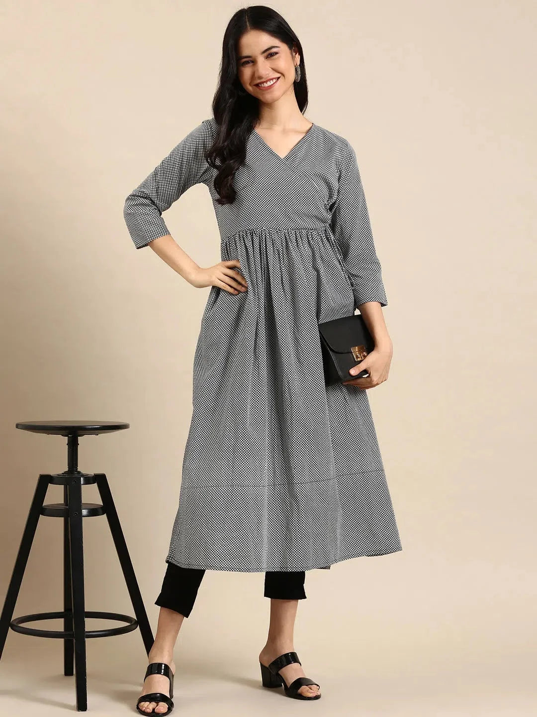 Women's Checked Kurta - Cotton Indian Kurta Ladies Style