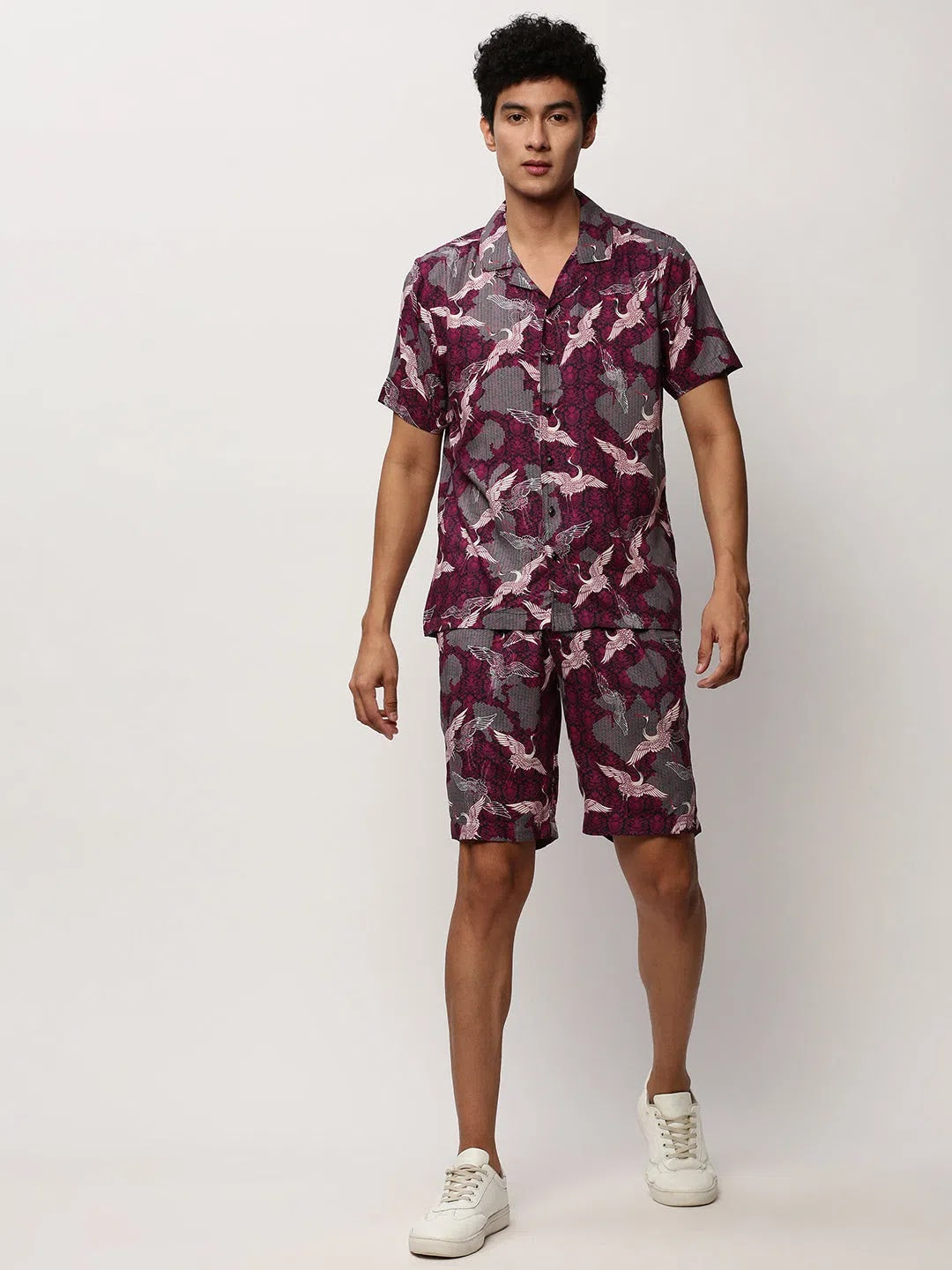 Men's Fuchsia Printed Co ord Set | Casual Two Piece Sets Men