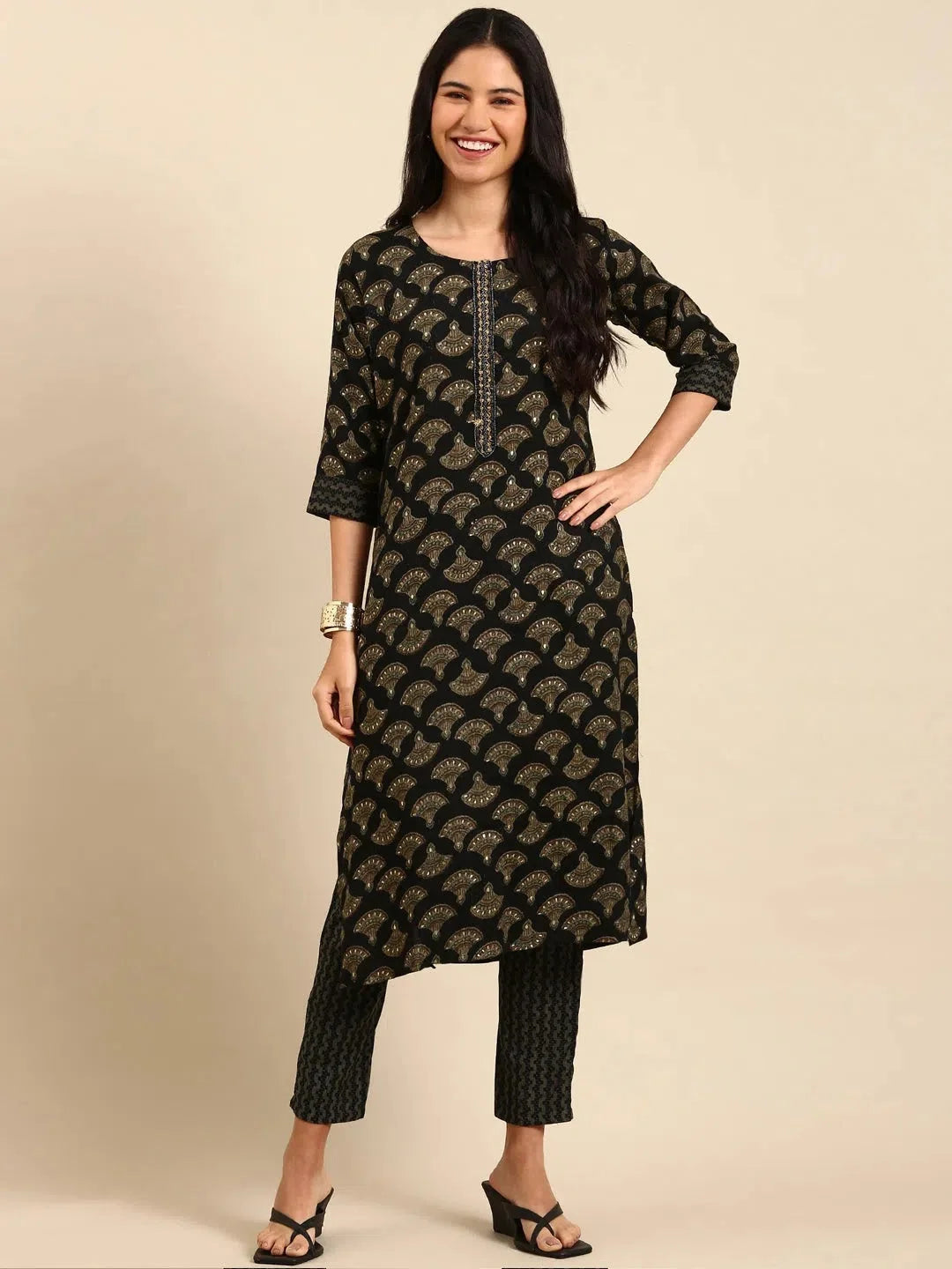 Black Printed Kurta Set | Women's Cotton Indian Kurta Sets - Style 1