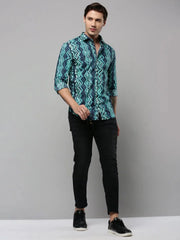 Men Green Printed Casual Shirt-RTRPRINT-4835-Green