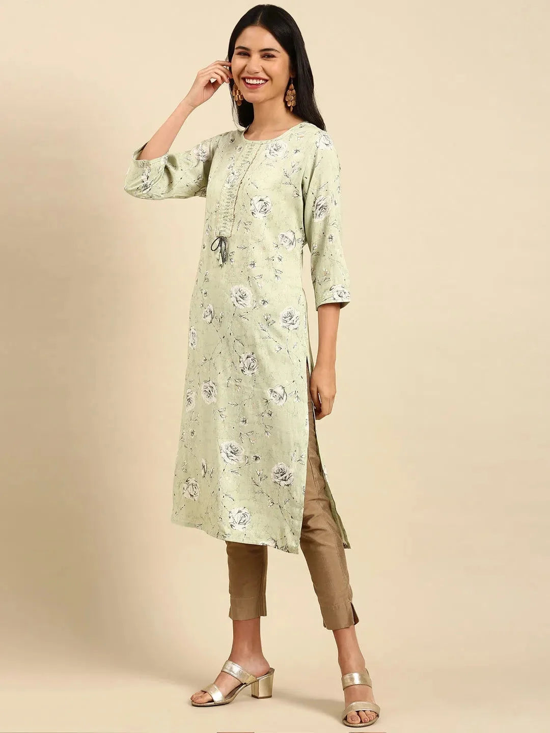 Green Printed Kurta for Ladies | Stylish Indian Kurta Online