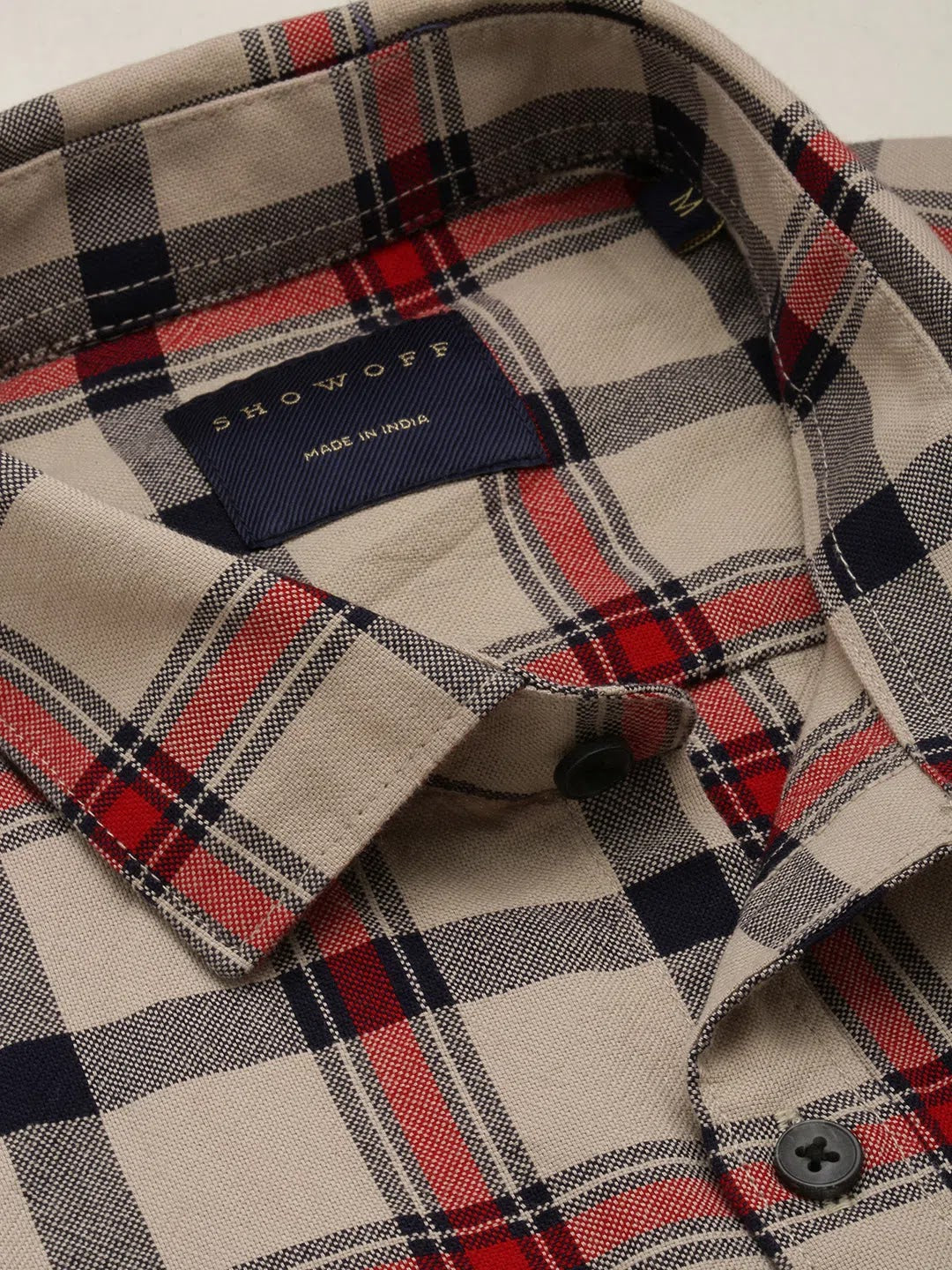Beige Checked Mens Shirt - Cotton Casual Shirt