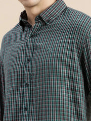 Men Green Checked Casual Shirt-GROVER-1105-Green