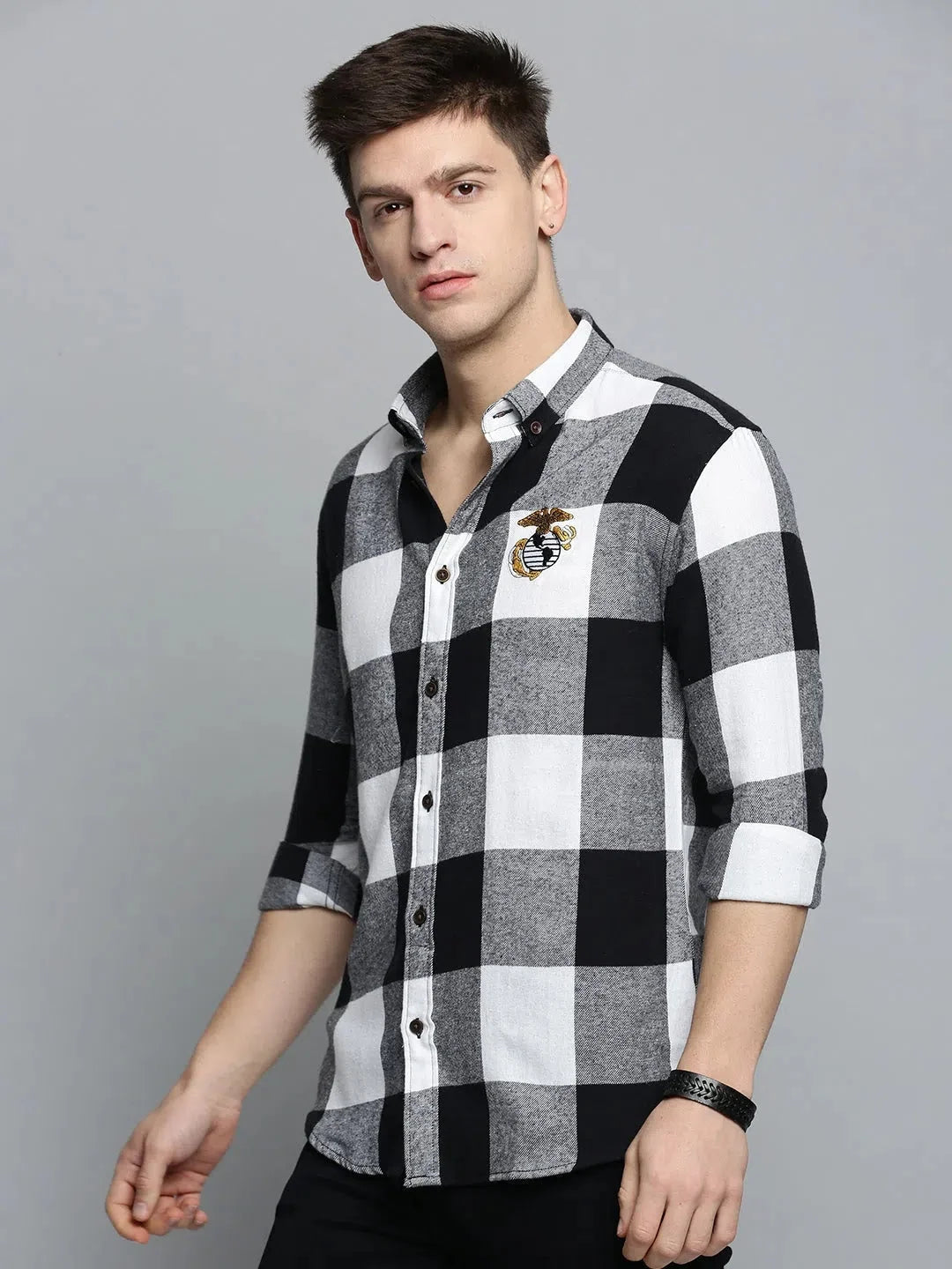 White Checked Mens Cotton Shirt - Casual Shirts | DesiQlo
