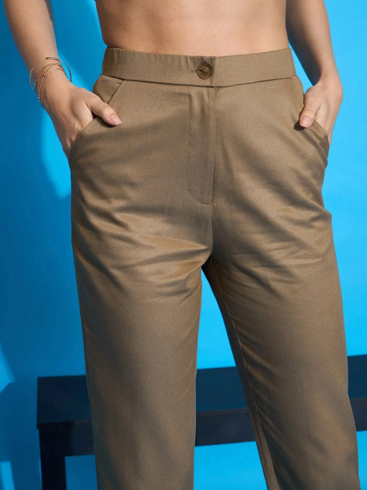 Women Brown Rayon Tencil Tapered Pants 1200