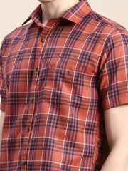 Men Rust Checked Casual Shirt-ALMACHECKS-85-Rust