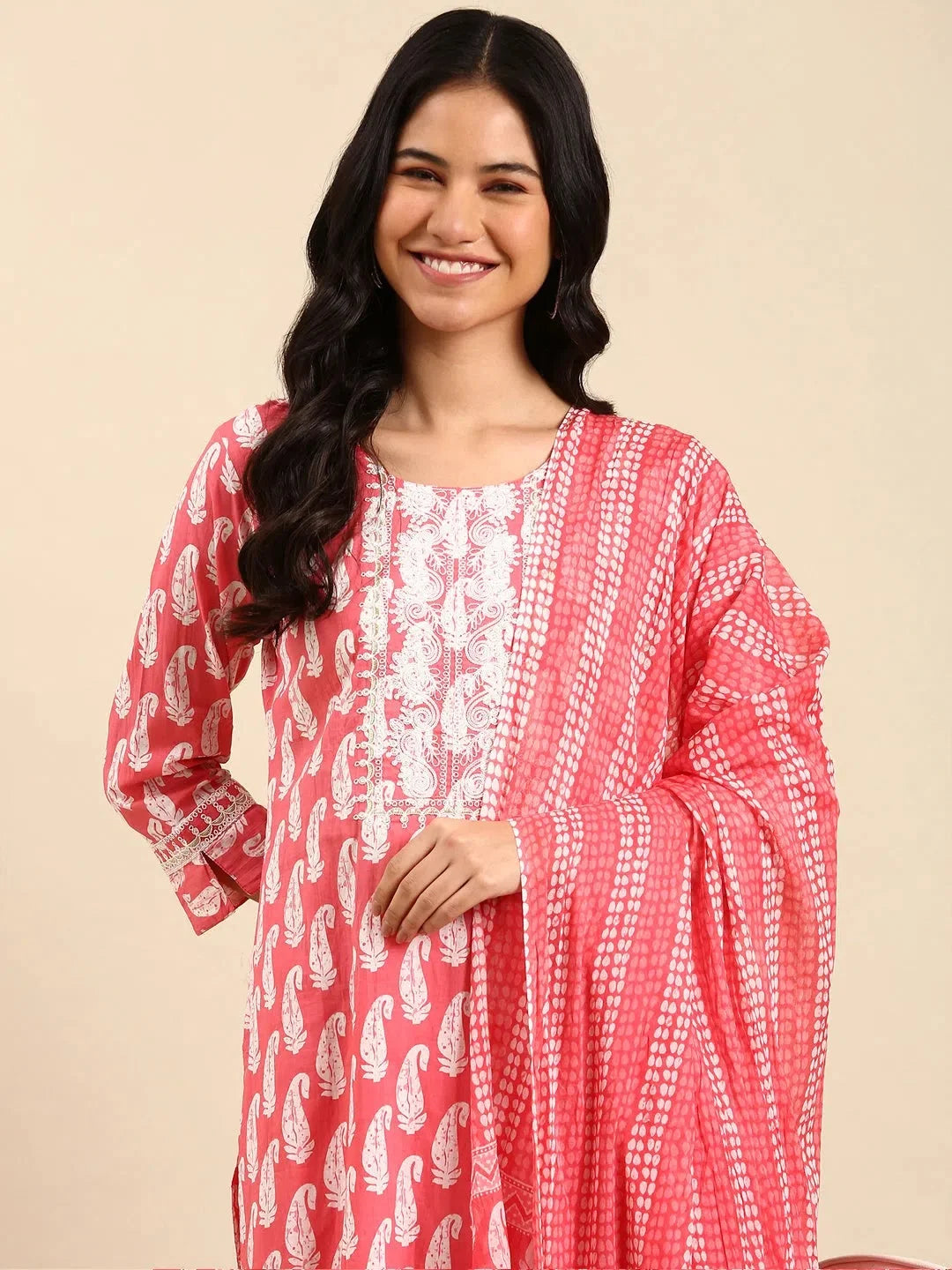 Pink Paisley Print Cotton Kurta Set | Women's Kurta Sets