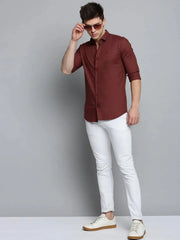 Men Orange Solid Casual Shirt-BENTLEYPLAIN-1834-Rust