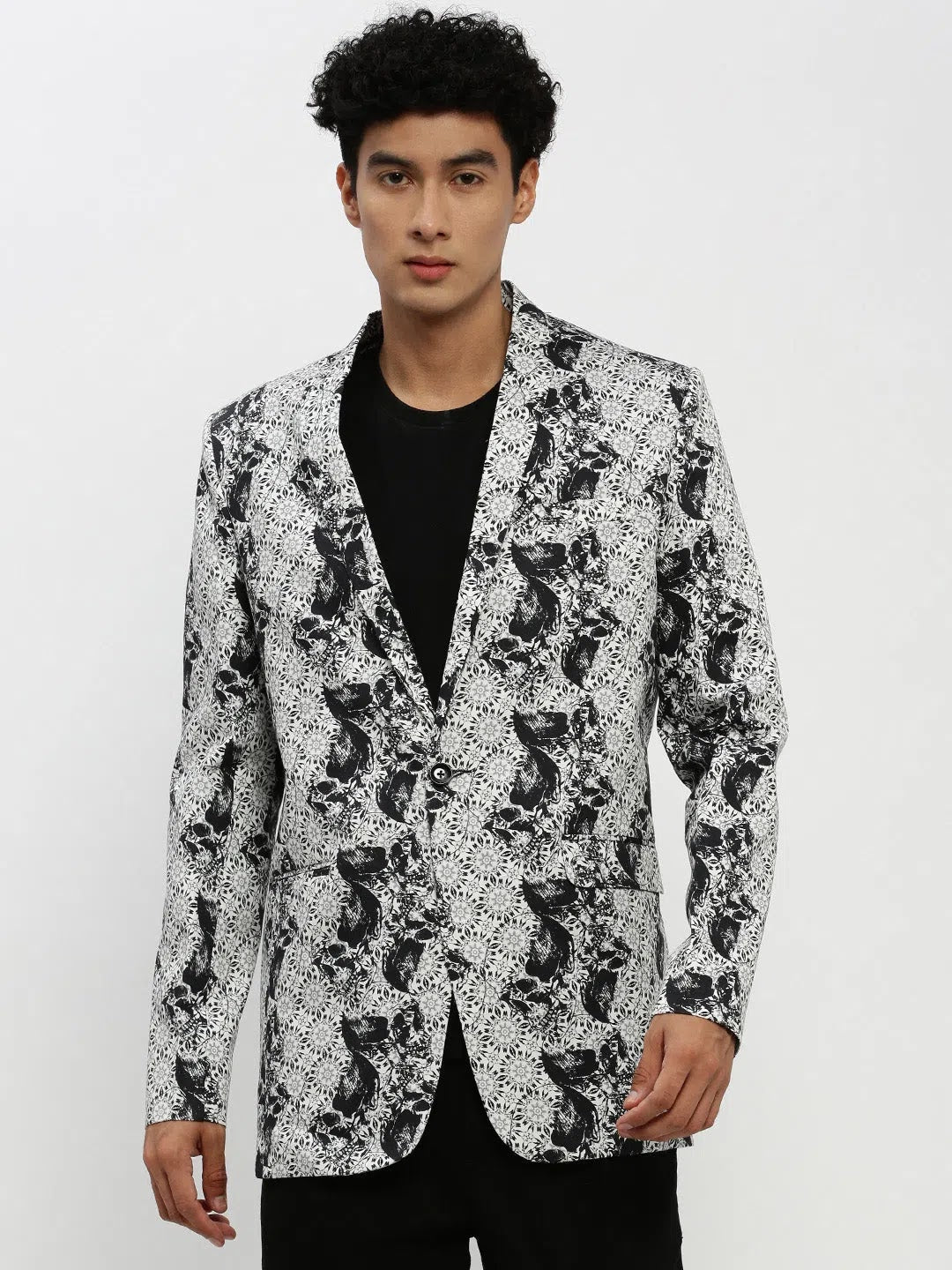 White Printed Men's Ethnic Wear Blazer | DesiQlo
