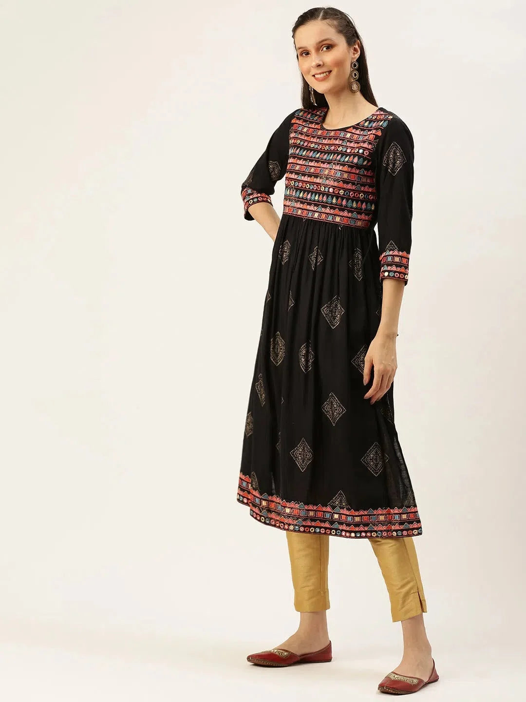 Blue Printed A-Line Kurtas - Stylish Indian Kurta for Women