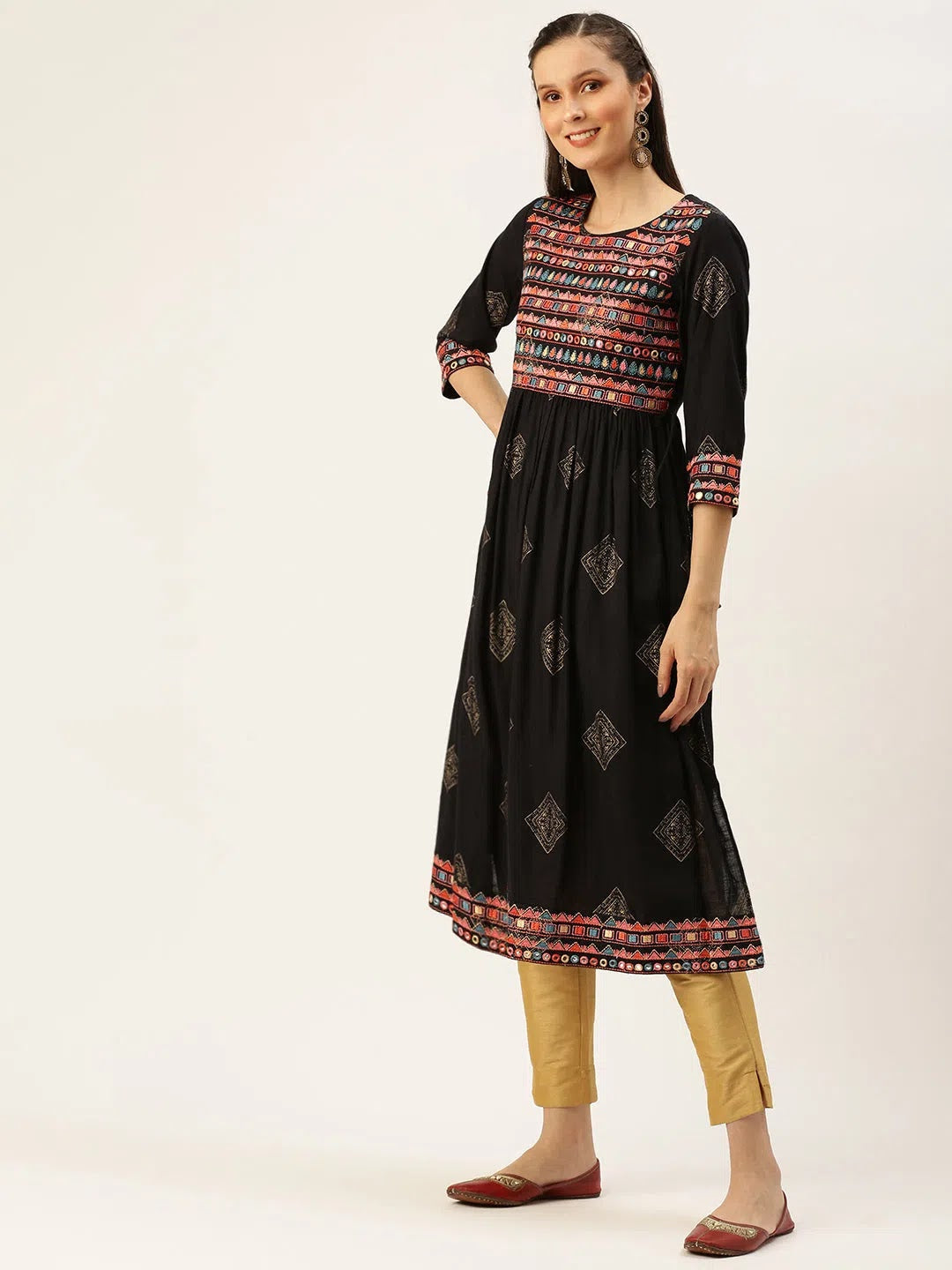 Blue Printed A-Line Kurtas - Stylish Indian Kurta for Women