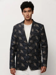 Men Black Printed Casual Blazers-SOBLZ-082-3-Black