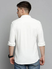 Men White Solid Casual Shirt-CARLOKNITS-3213-White