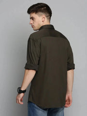 Men Green Solid Casual Shirt-CARLOKNITS-3224-Olive