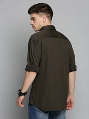 Men Green Solid Casual Shirt-CARLOKNITS-3224-Olive