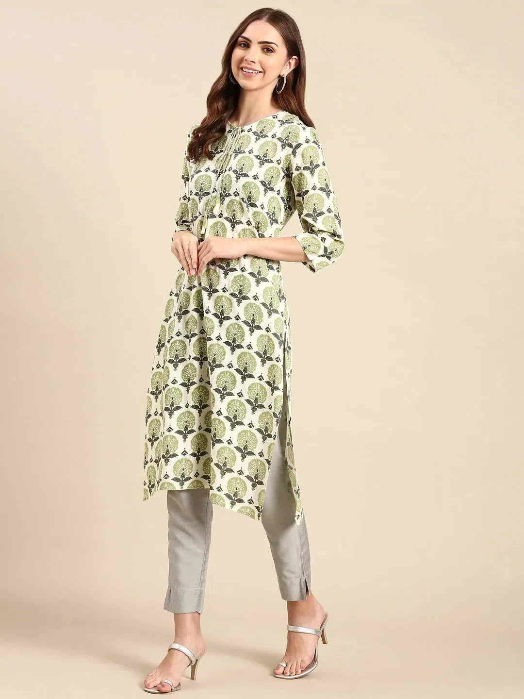 Cream Printed Cotton Kurta | Stylish Indian Kurtis Collection