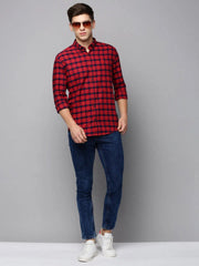 Men Red Checked Casual Shirt-AVACHECKS-5026-Red