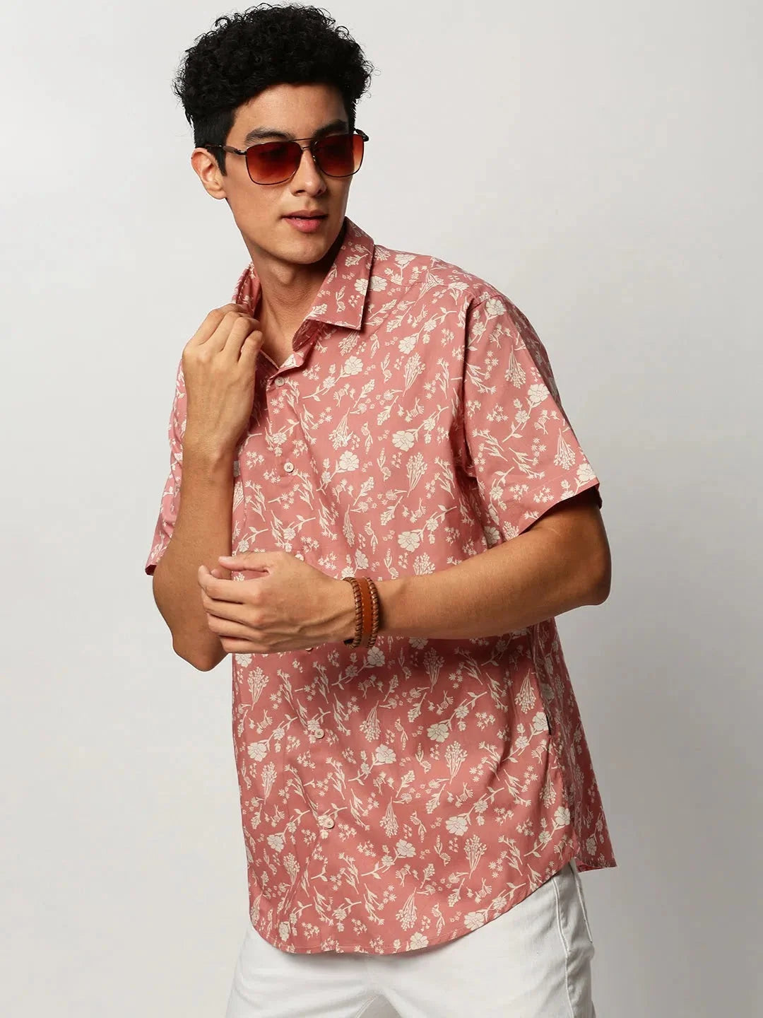 Peach Floral Cotton Mens Shirt | Casual Printed Shirt