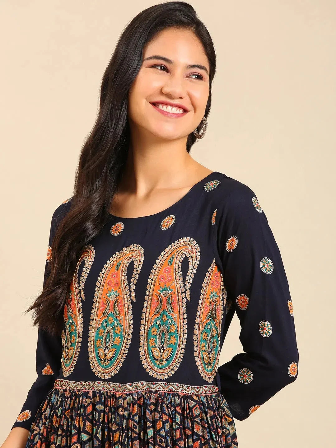 Blue Printed Anarkali Kurta - Women's Cotton Anarkali Kurti