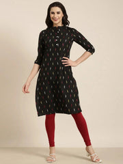 Women Straight Black Geometric Kurta-MRF-174-Black