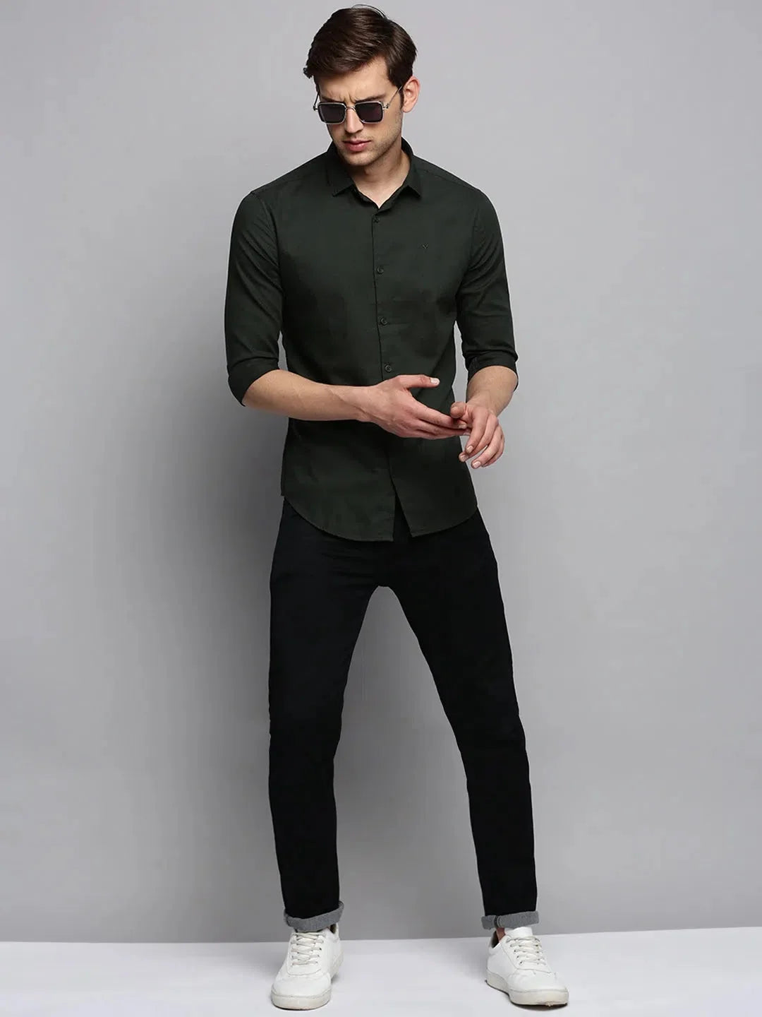 Olive Green Cotton Mens Shirt - Solid Casual Shirt | DesiQlo