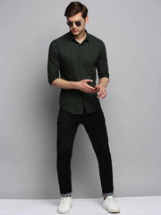 Men Green Solid Casual Shirt-SUPREMEPLAIN-1946-Olive