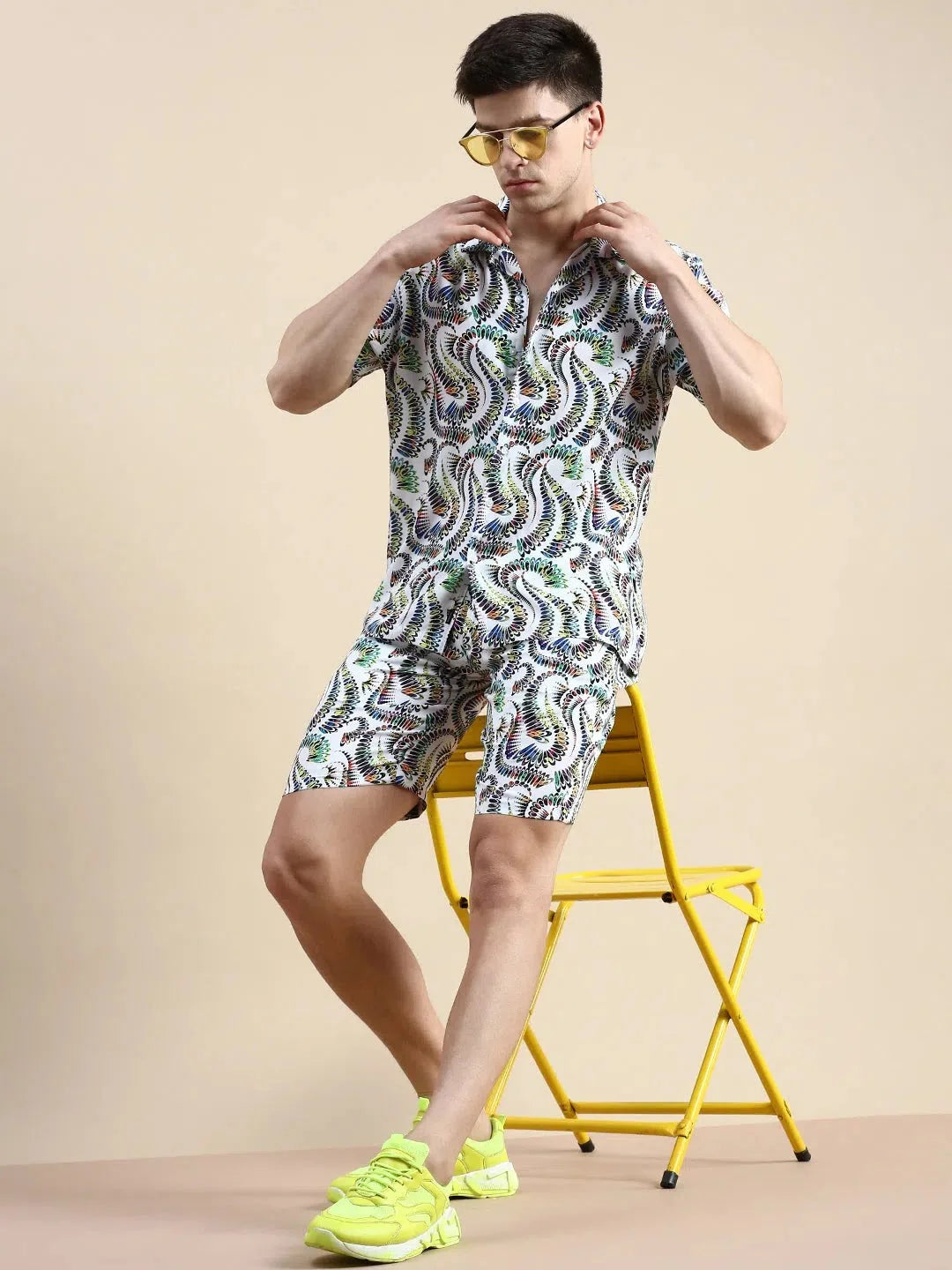 White Printed Casual Co ord Set - Men's Two Piece Outfit Online